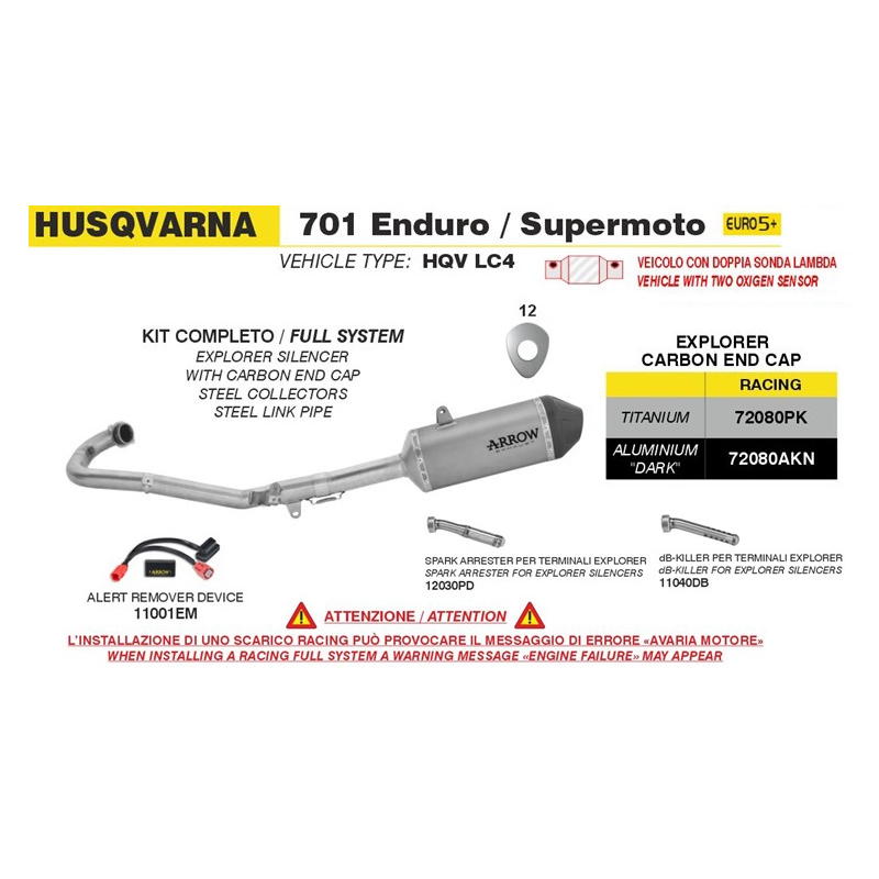 Kit racing Arrow Explorer aluminio Dark KTM 690 Enduro R / 690 SMC R 2025-2026 / Husqvarna 701 Enduro / Supermoto 2026+