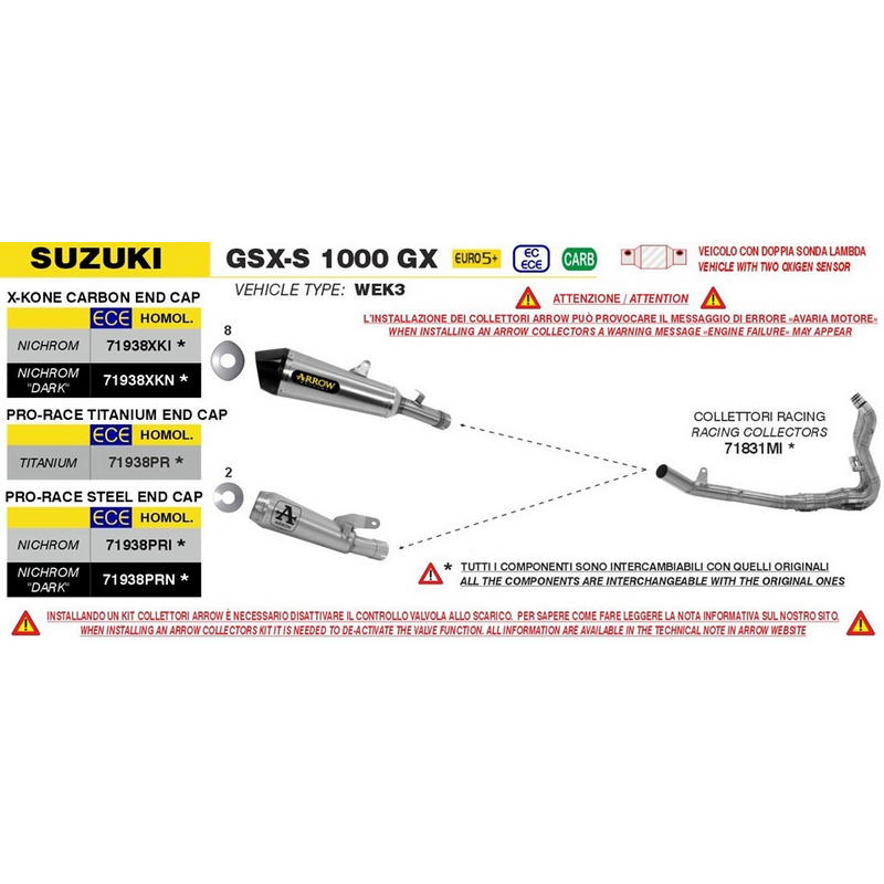 Colectores racing Arrow acero Suzuki GSX-S 1000 GX 2025+
