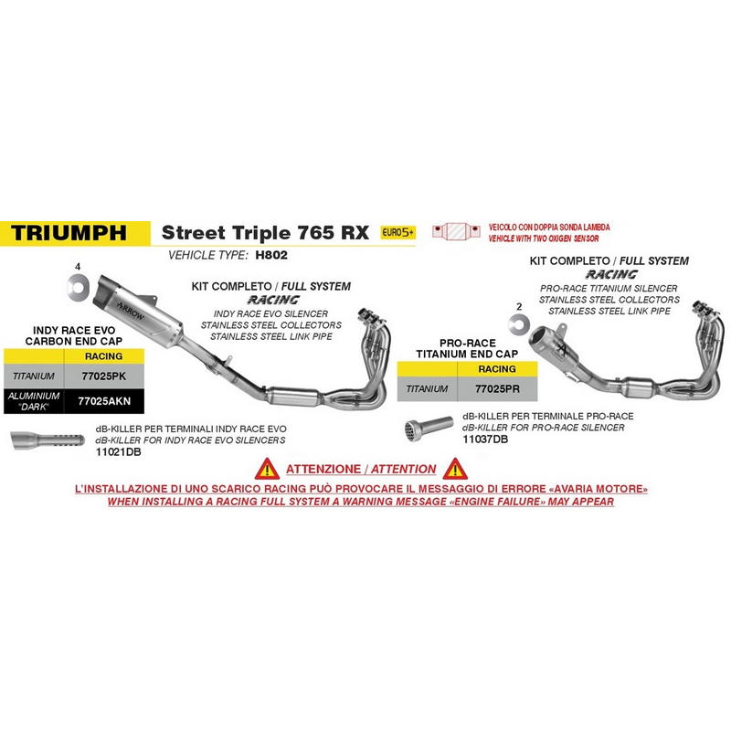 Sistema completo Arrow Pro-Race titanio Triumph Street Triple 765 RX 2026+ colectores acero