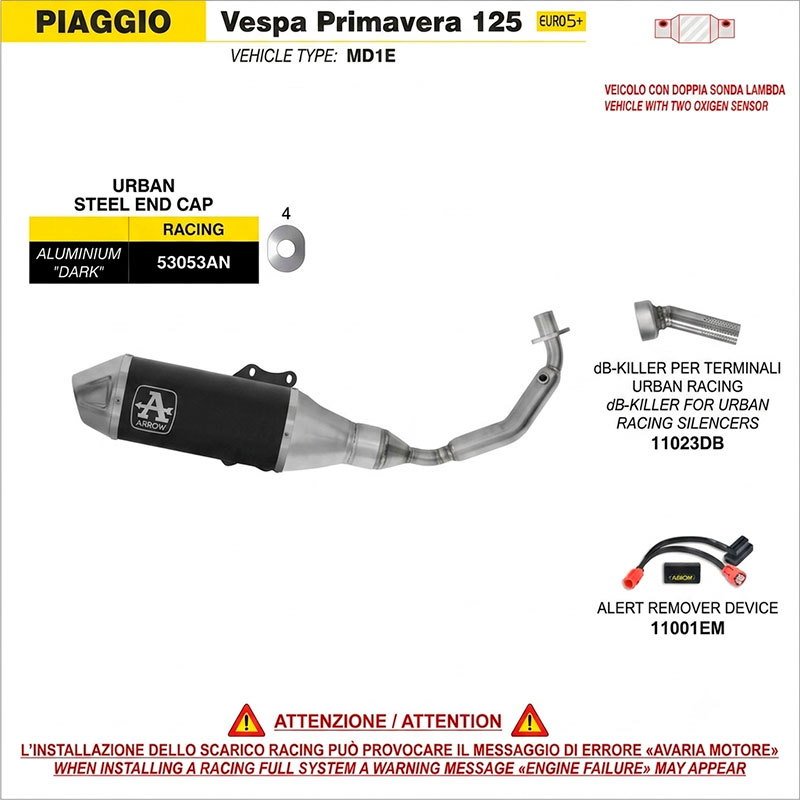 Kit completo colector racing con escape Indy aluminio Dark Vespa Primavera / Sprint 125 2024-2025