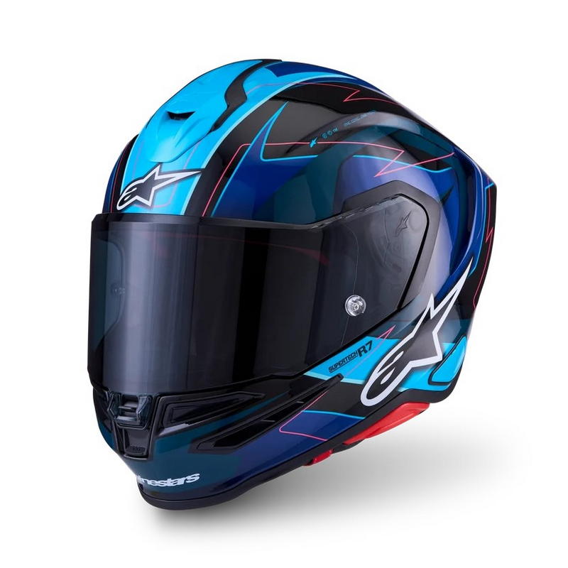 Casco Alpinestars S-R7 Kinetis negro-azul-rosa flúor-blanco