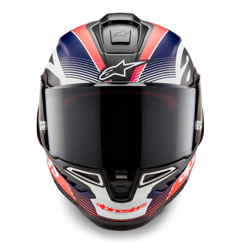 Casco Alpinestars Supertech R10 Team  carbon - rojo flúor - azul mate