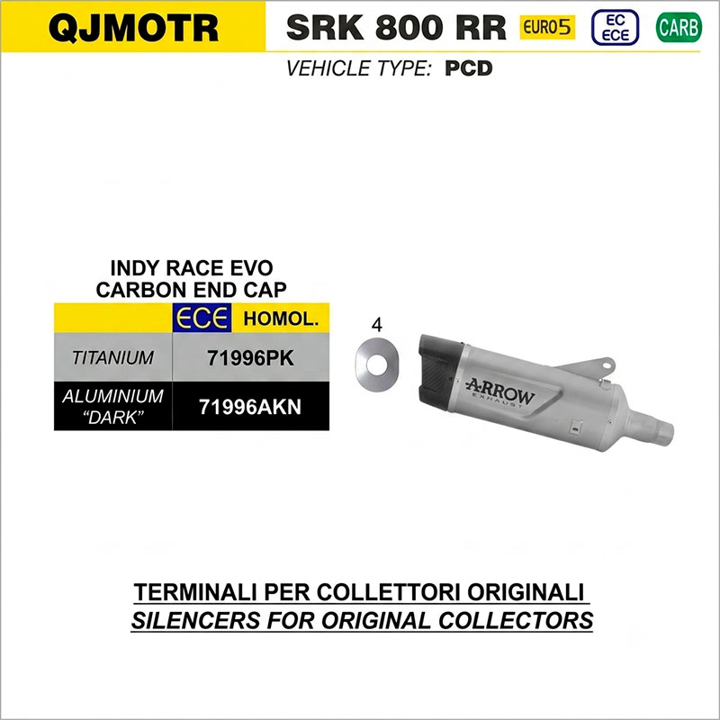 Escape Indy Race Evo aluminio Dark QJ Motor SRK800RR E5 2025