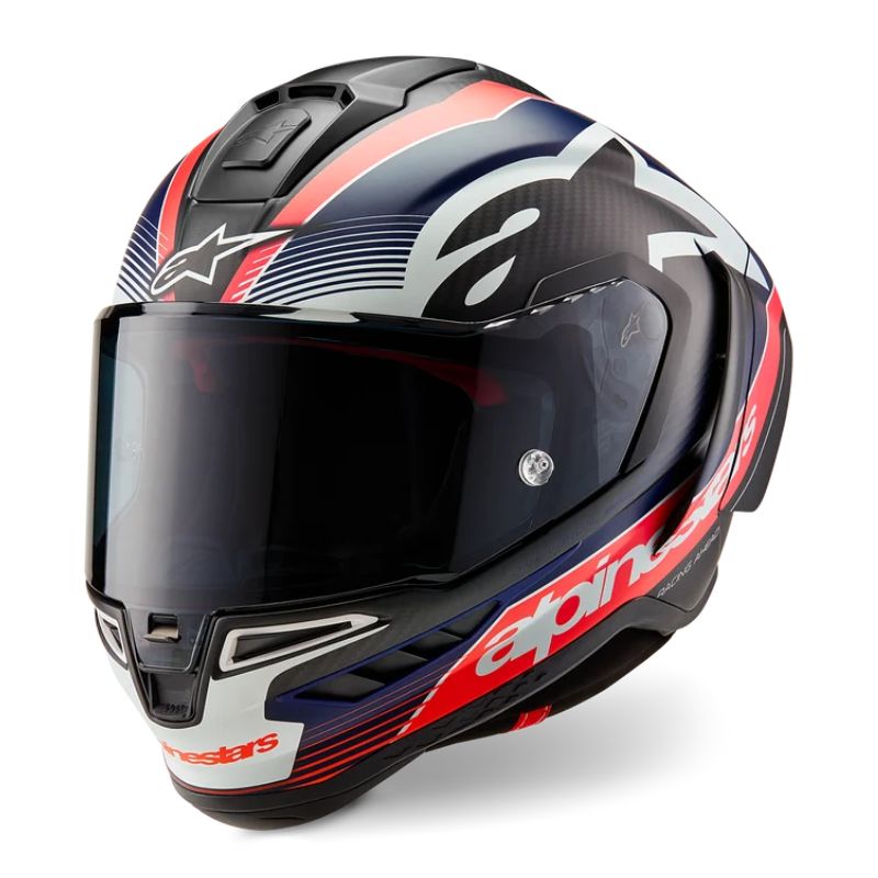 Casco Alpinestars Supertech R10 Team  carbon - rojo flúor - azul mate