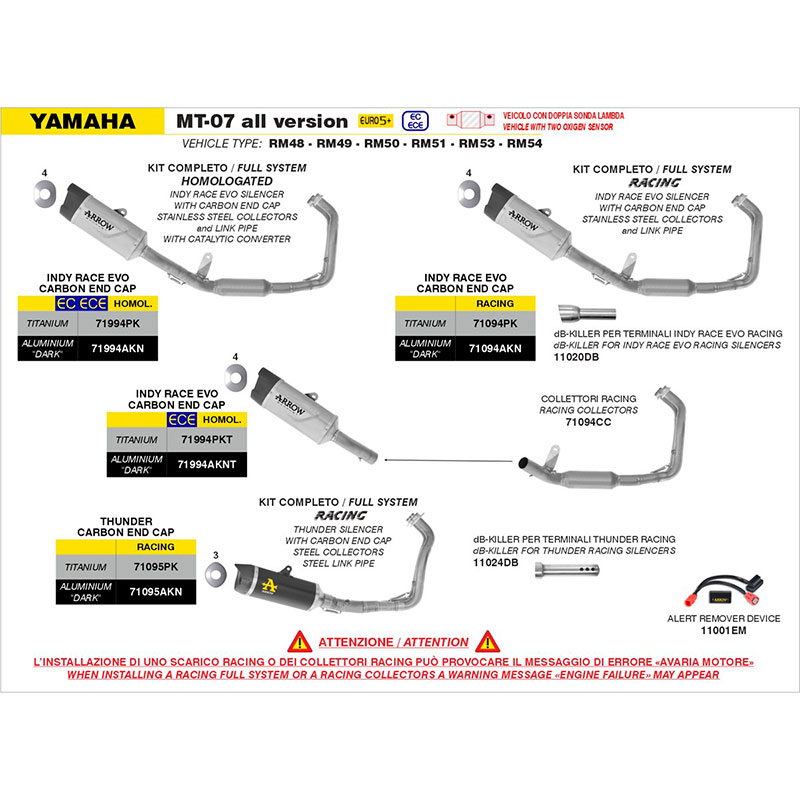 Colectores racing acero escape Indy Race Evo Yamaha MT-07 2025-2026