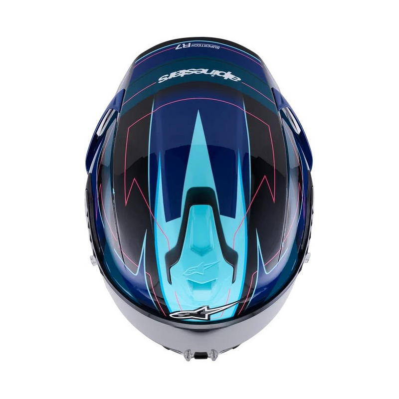 Casco Alpinestars S-R7 Kinetis negro-azul-rosa flúor-blanco