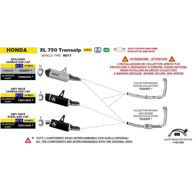 Colectores racing Arrow acero LOW SOUND Honda XL750 Transalp 2025+