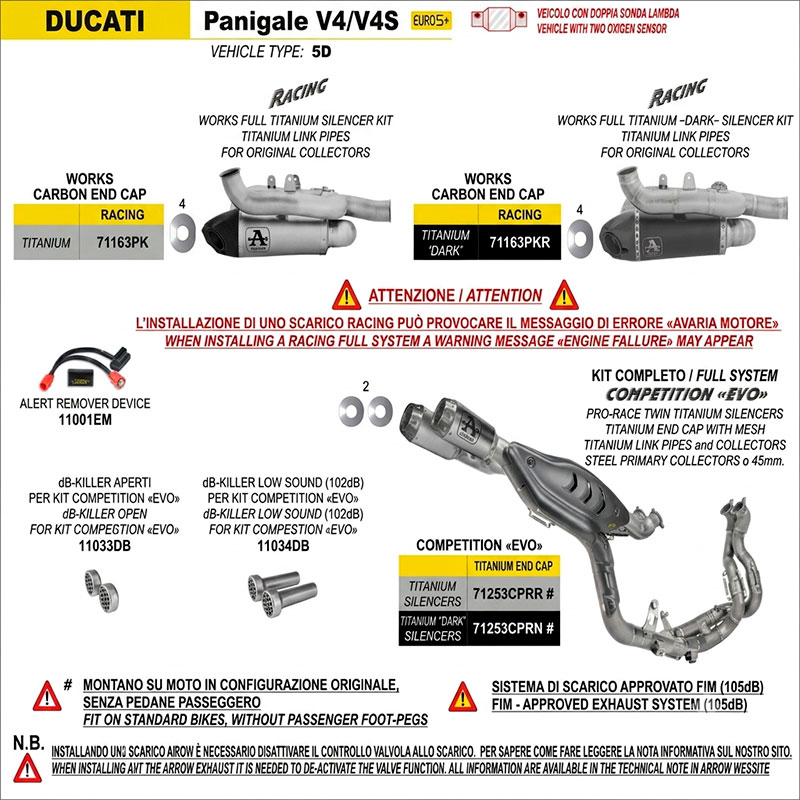 Kit DB Killer 100 Db escapes Arrow Ducati Panigale V4S 71253CPRR / CPRN