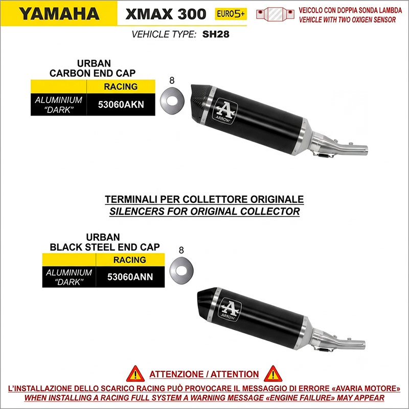 Kit escape racing Urban aluminio Dark fondo carbono con conector Yamaha X-Max 300 2025-2026