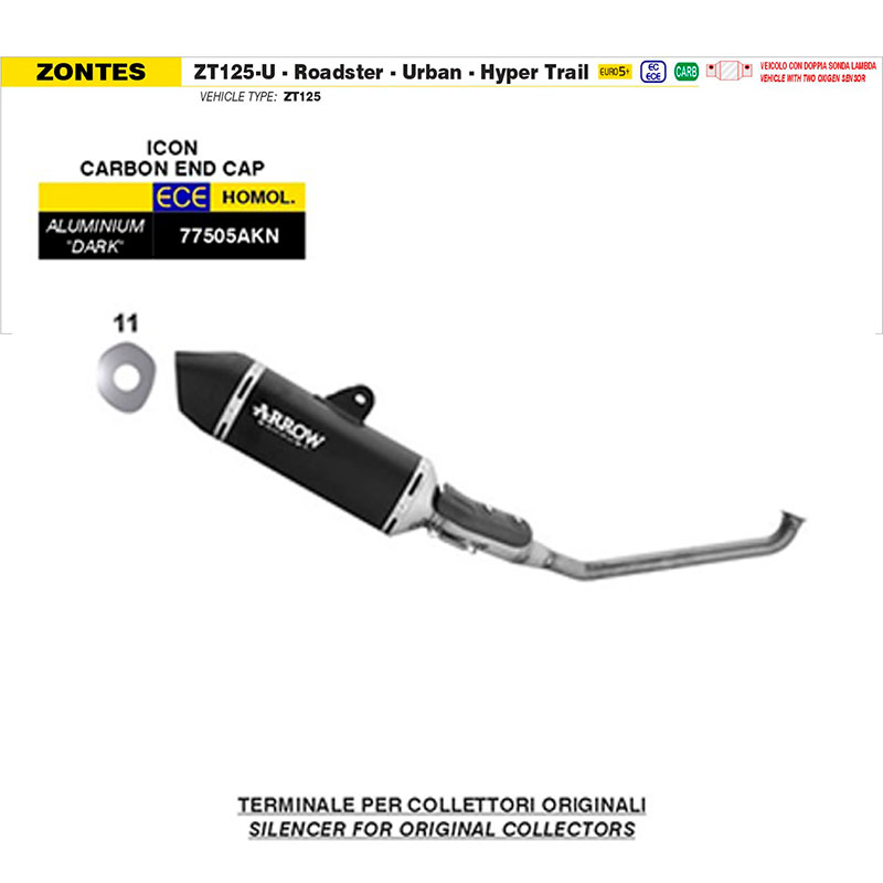 Escape Icon aluminio Dark con conector acero Zontes ZT125-U 2025