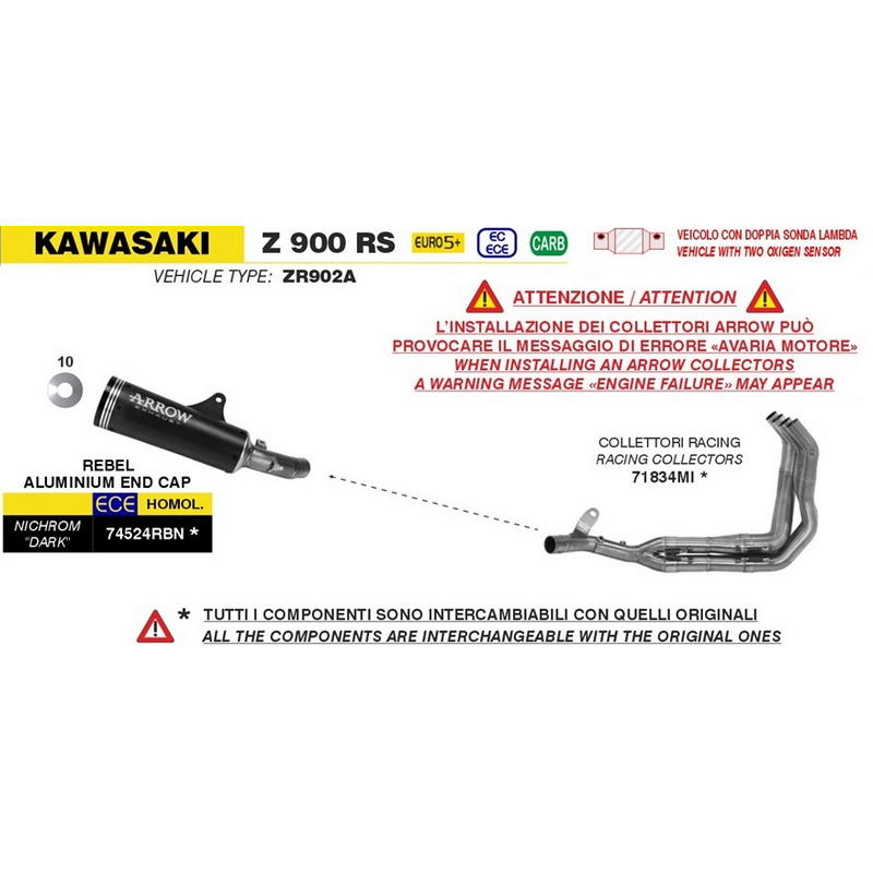 Escape Arrow Rebel fondo aluminio Dark Kawasaki Z900RS 2026+