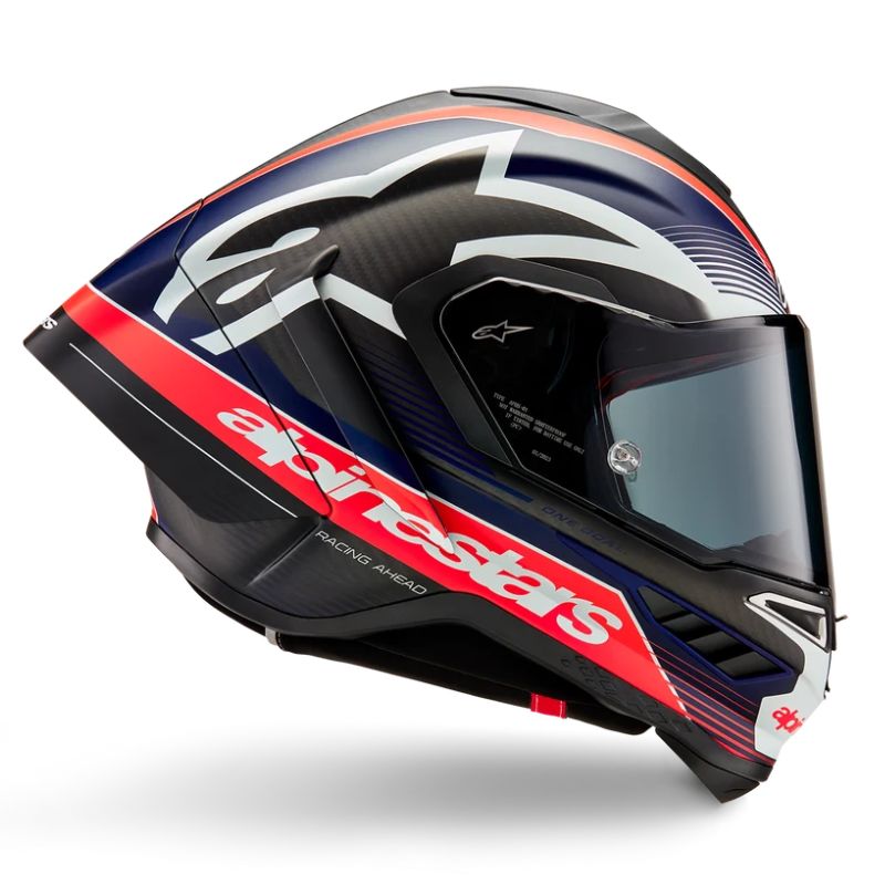 Casco Alpinestars Supertech R10 Team  carbon - rojo flúor - azul mate