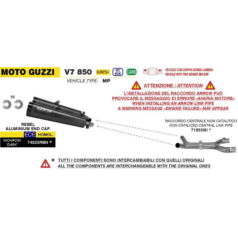 Escapes Arrow Rebel Nichrom Dark Moto Guzzi V7 850 2025+