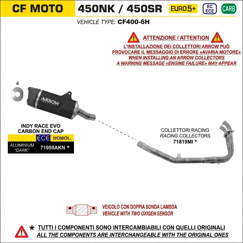 Colectores racing acero CF Moto 450NK / SR 2025-2026