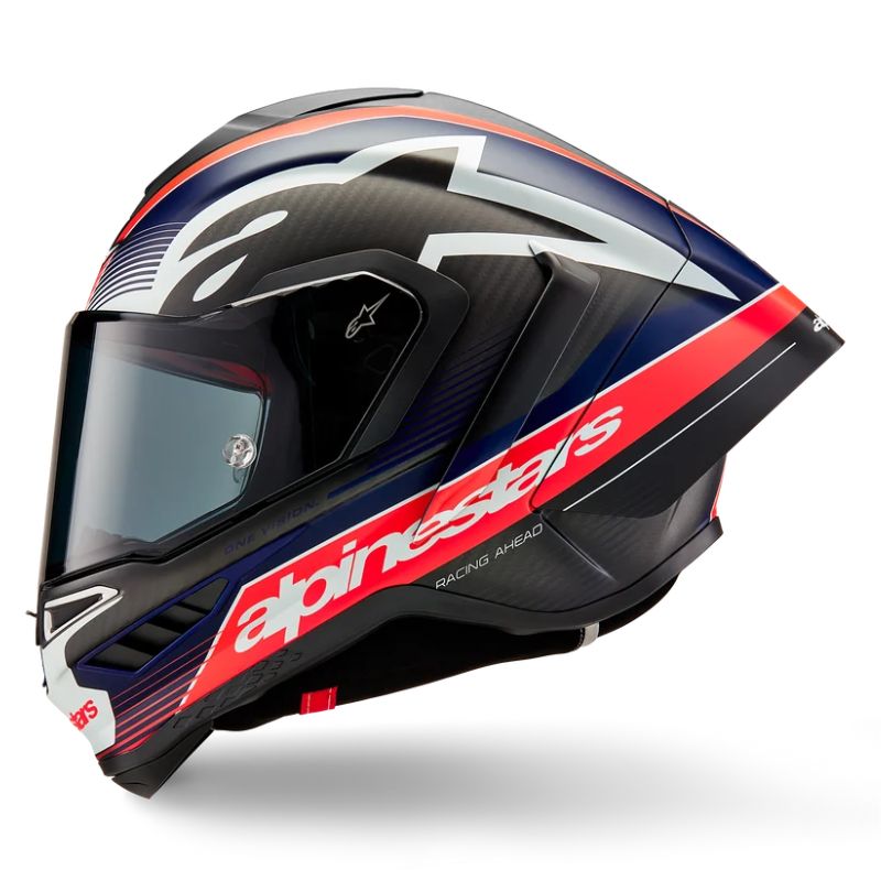 Casco Alpinestars Supertech R10 Team  carbon - rojo flúor - azul mate