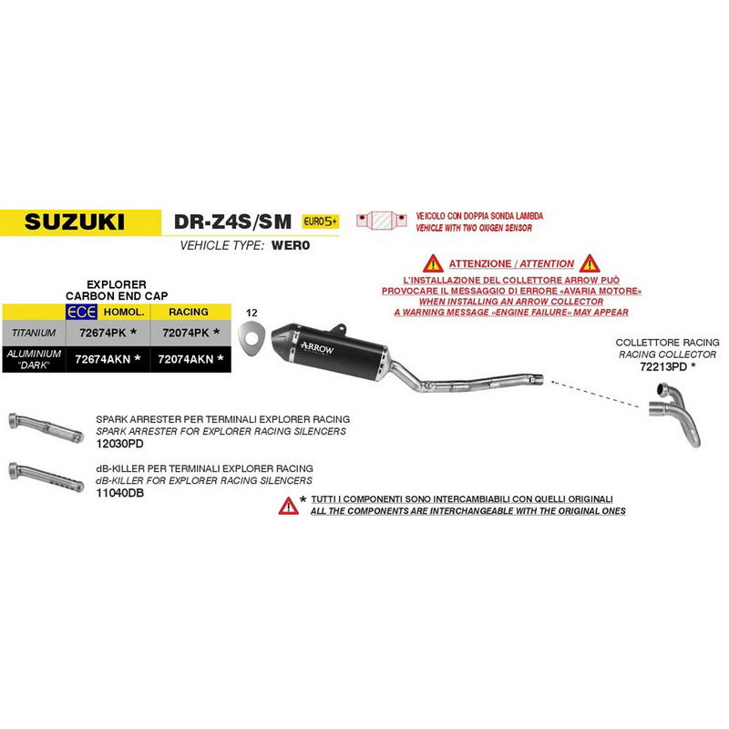 Escape racing Arrow Explorer aluminio Dark Suzuki DR-Z4S / SM 2026