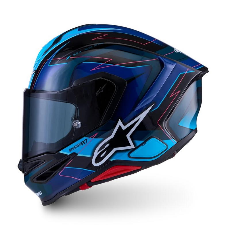 Casco Alpinestars S-R7 Kinetis negro-azul-rosa flúor-blanco