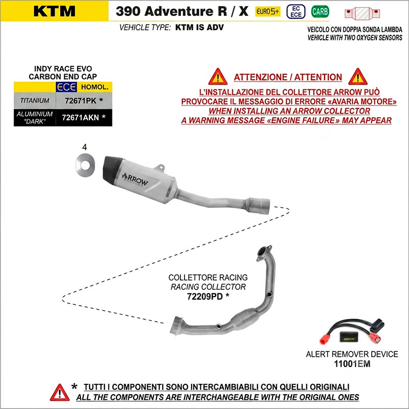 Escape Indy Race Evo aluminio Dark KTM 390 ADV R / X - 390 Enduro