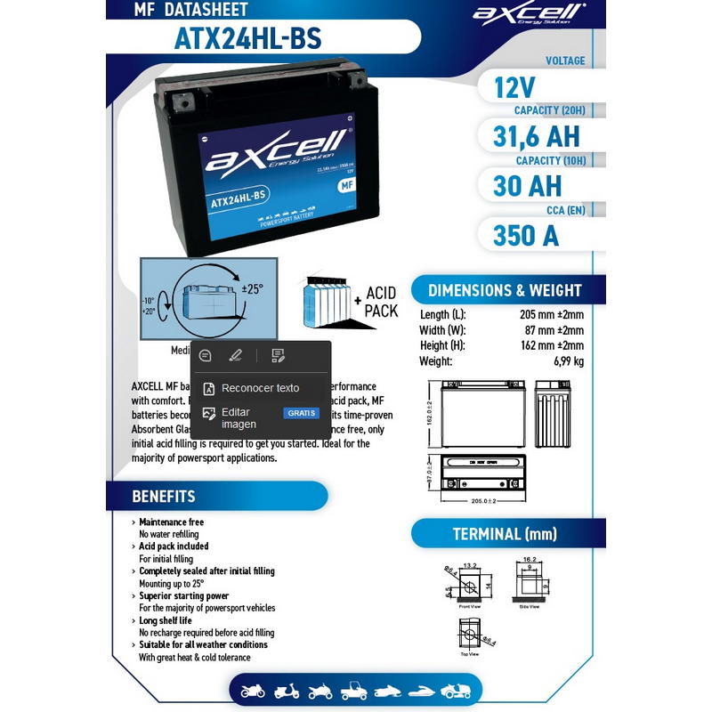 Batería moto GEL YTX24 HL-BS