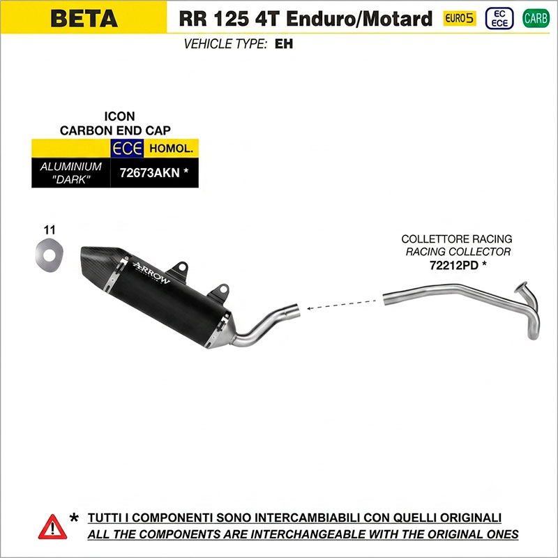 Colector acero Beta RR 125 4T Enduro / Motard E5 2024-2025