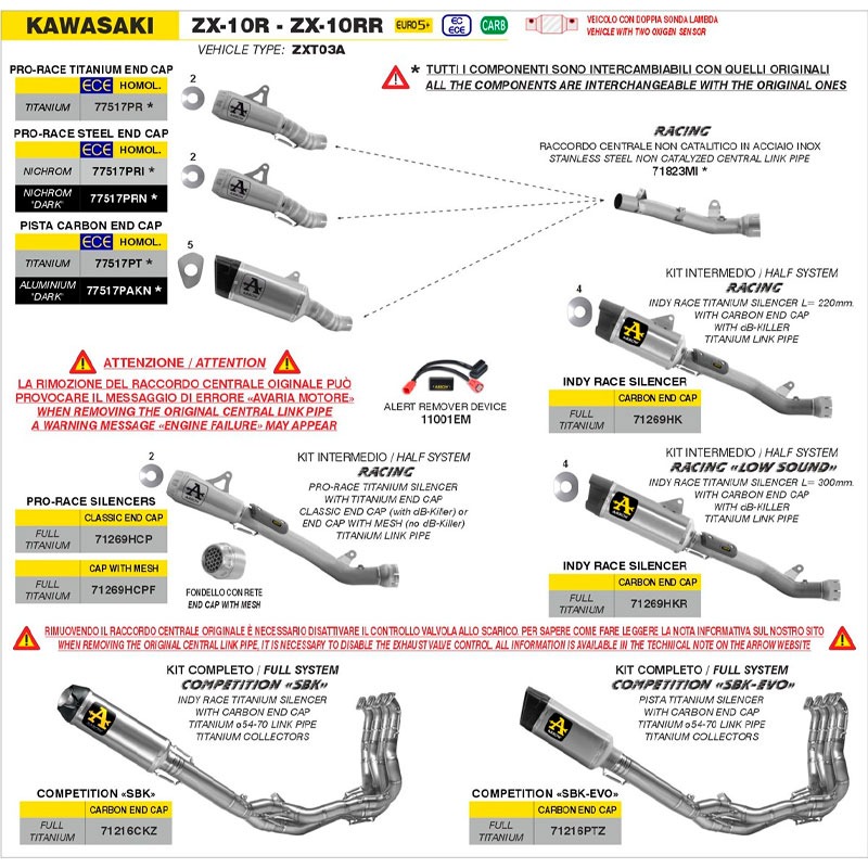 Medio sistema con escape Indy Race evo titanio LOW SOUND Kawasaki ZX-10R / ZX-10RR 2026+
