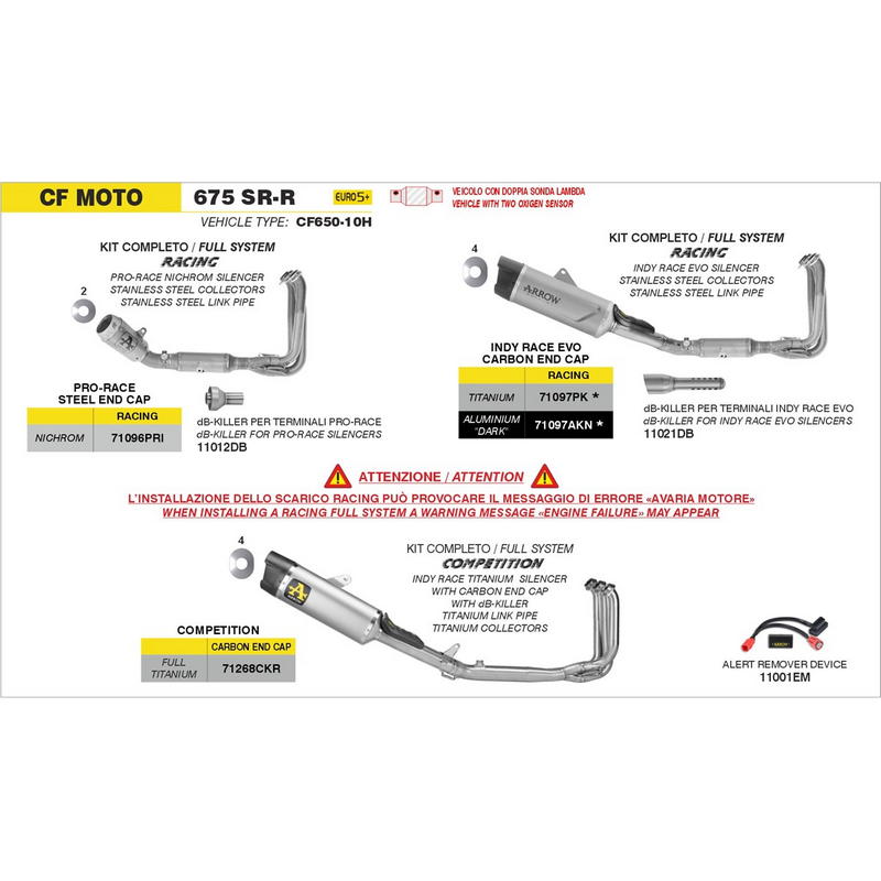 Sistema completo Arrow escape Indy Race Evo aluminio Dark CF Moto 675 SR-R 2026+