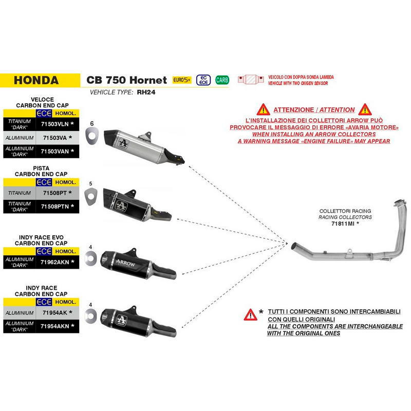 Colectores racing acero Honda CB 750 Hornet 2025-2026