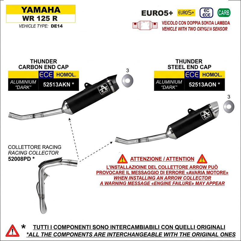 Escape Thunder aluminio Dark con conector acero Yamaha WR125R / WR125-A 2026