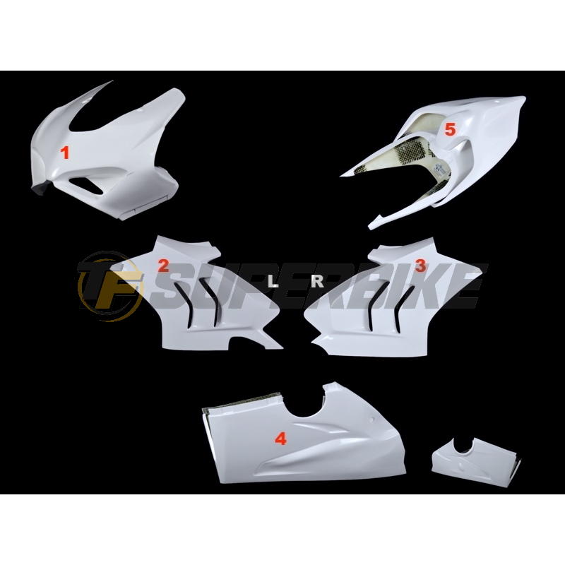 Carenado de fibra Ducati Panigale V4 / V4S / V4R 2018-2022 escape racing y frontal sin soporte alas